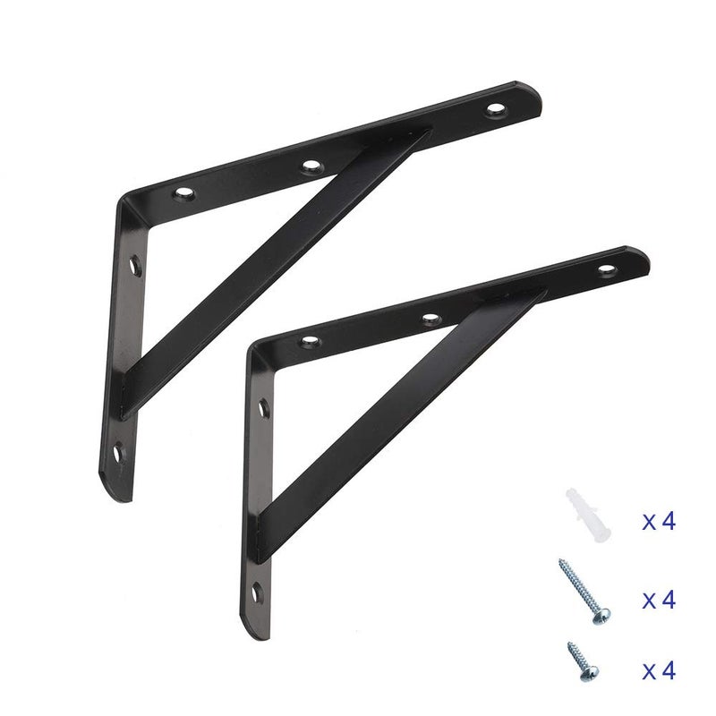 Dewell 2 Pcs 8inch Tripod Triangle Shelf Brackets, Wall Mounted Shelf Supports Black,BT200 - Image 4